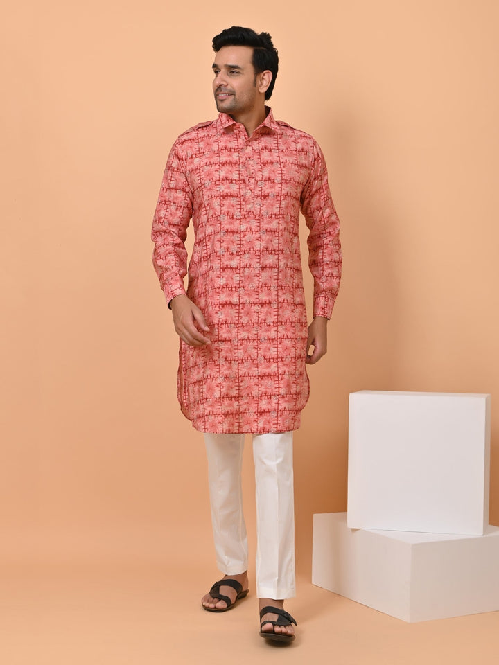 Geometric Pink Pathani Set