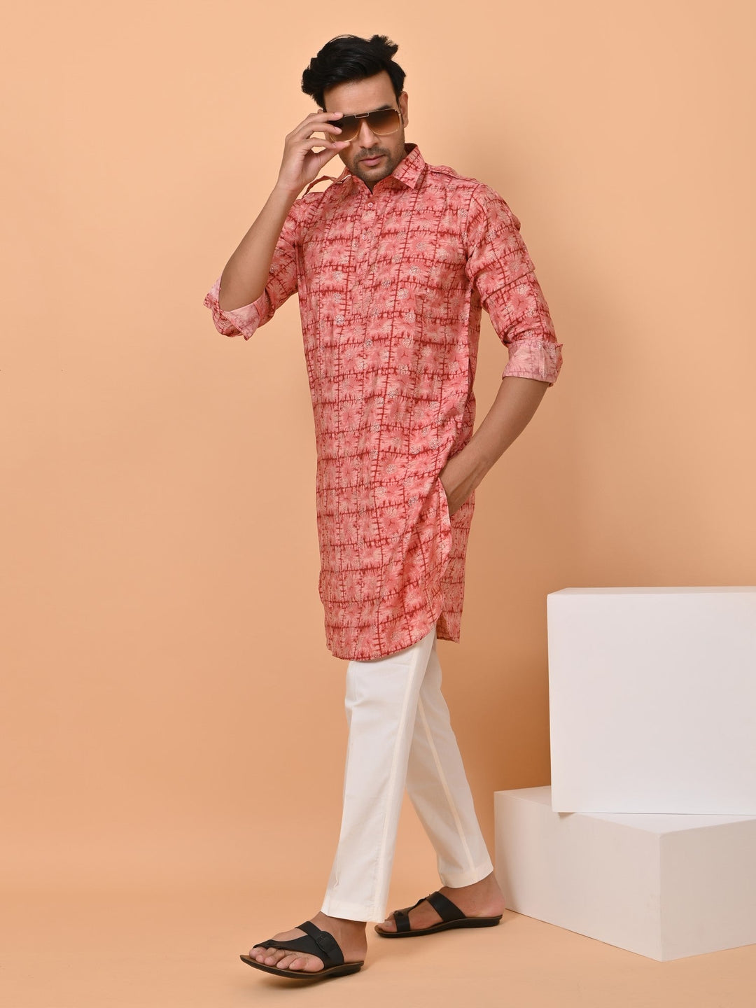 Geometric Pink Pathani Set