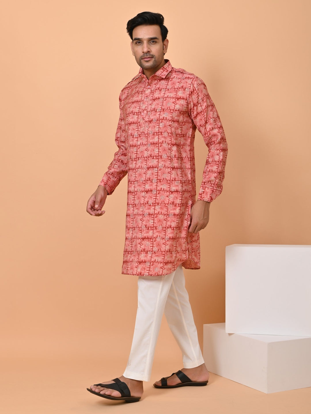 Geometric Pink Pathani Set