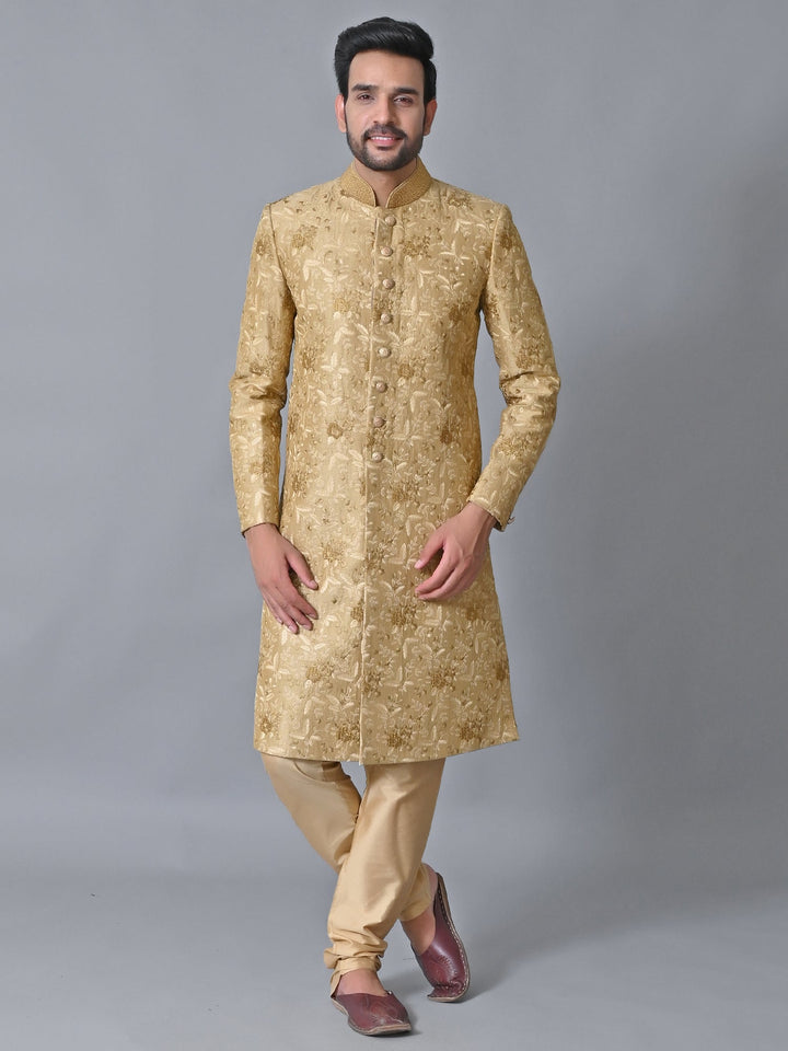 Floral Beige Sherwani