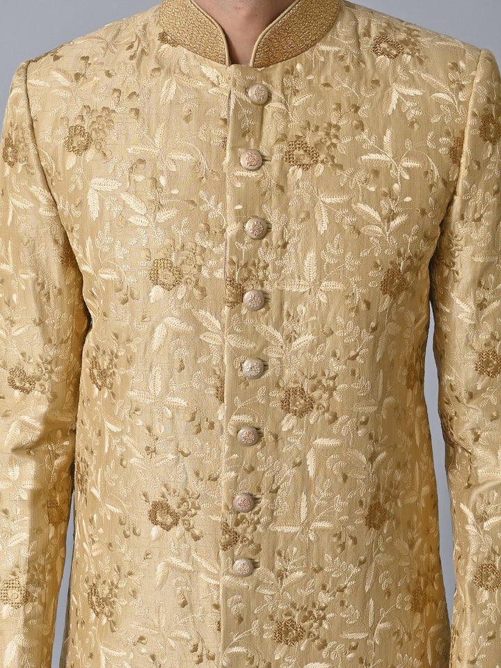 Floral Beige Sherwani