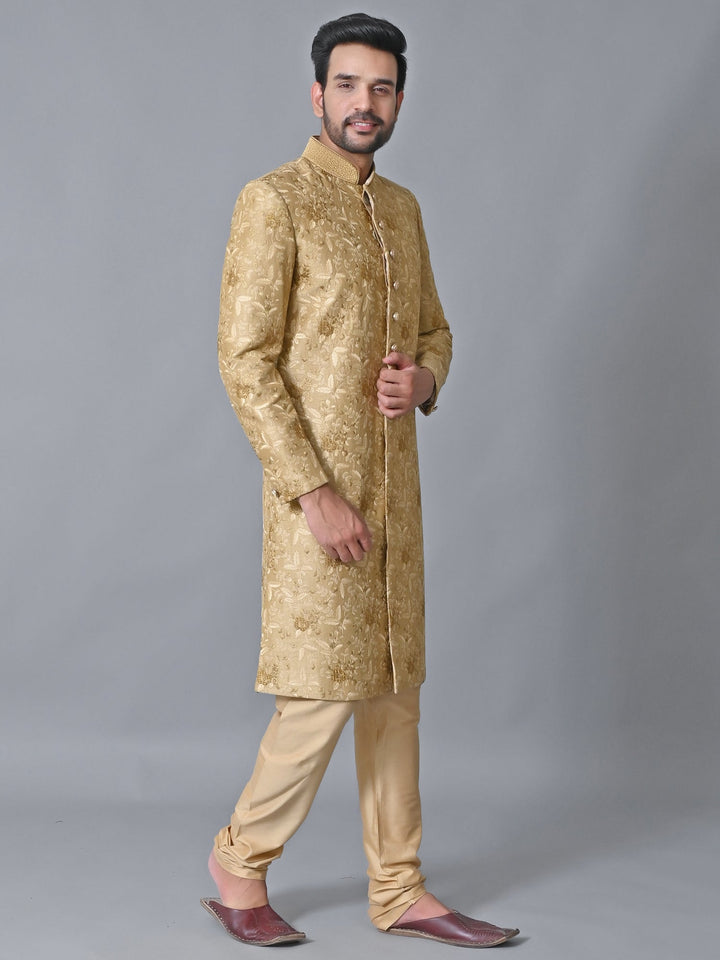 Floral Beige Sherwani