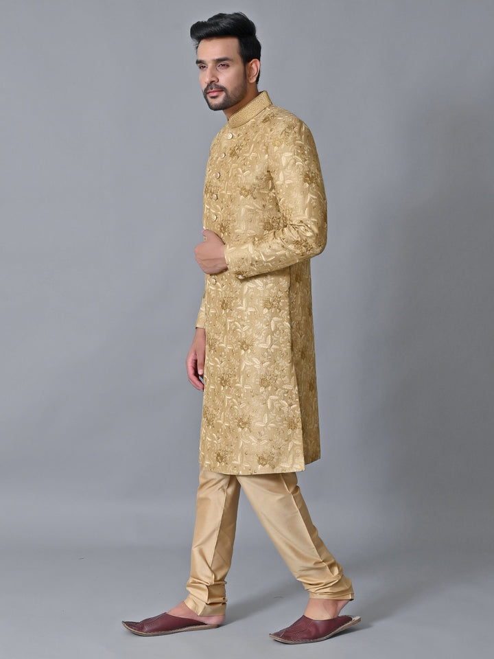 Floral Beige Sherwani