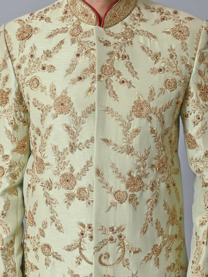 Woven Design Lime Green Sherwani