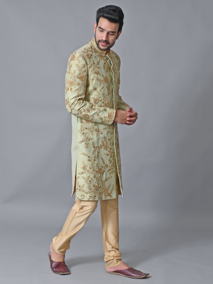 Woven Design Lime Green Sherwani