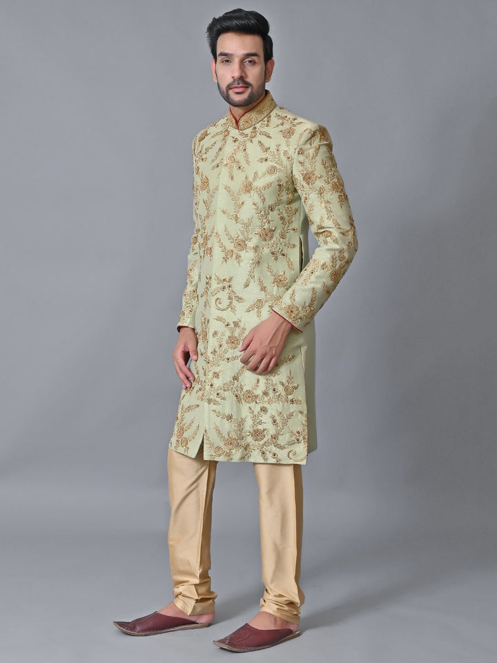 Woven Design Lime Green Sherwani