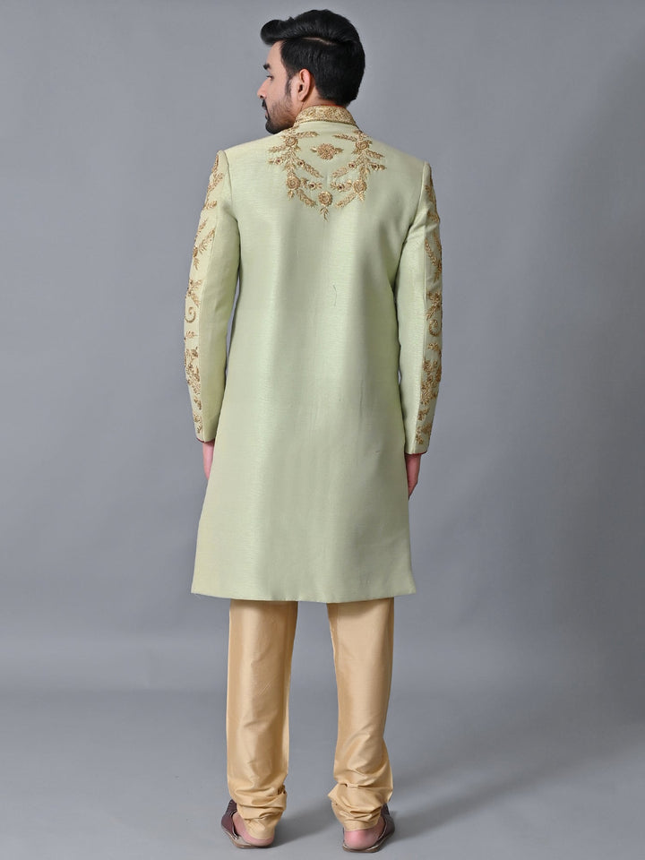 Woven Design Lime Green Sherwani