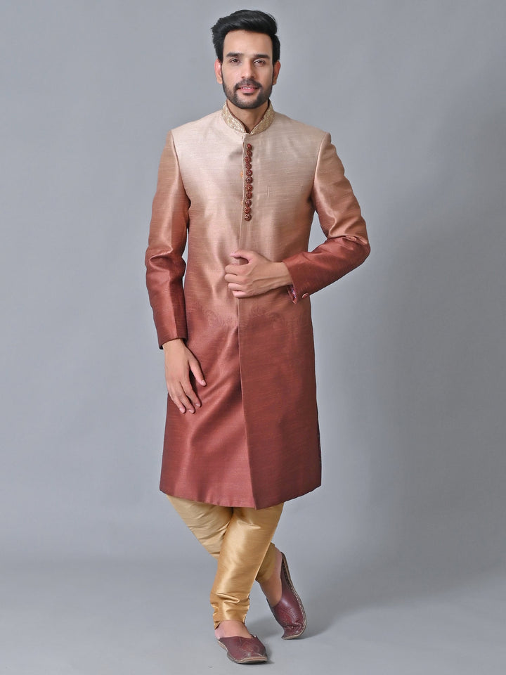 Textured Peach Sherwani