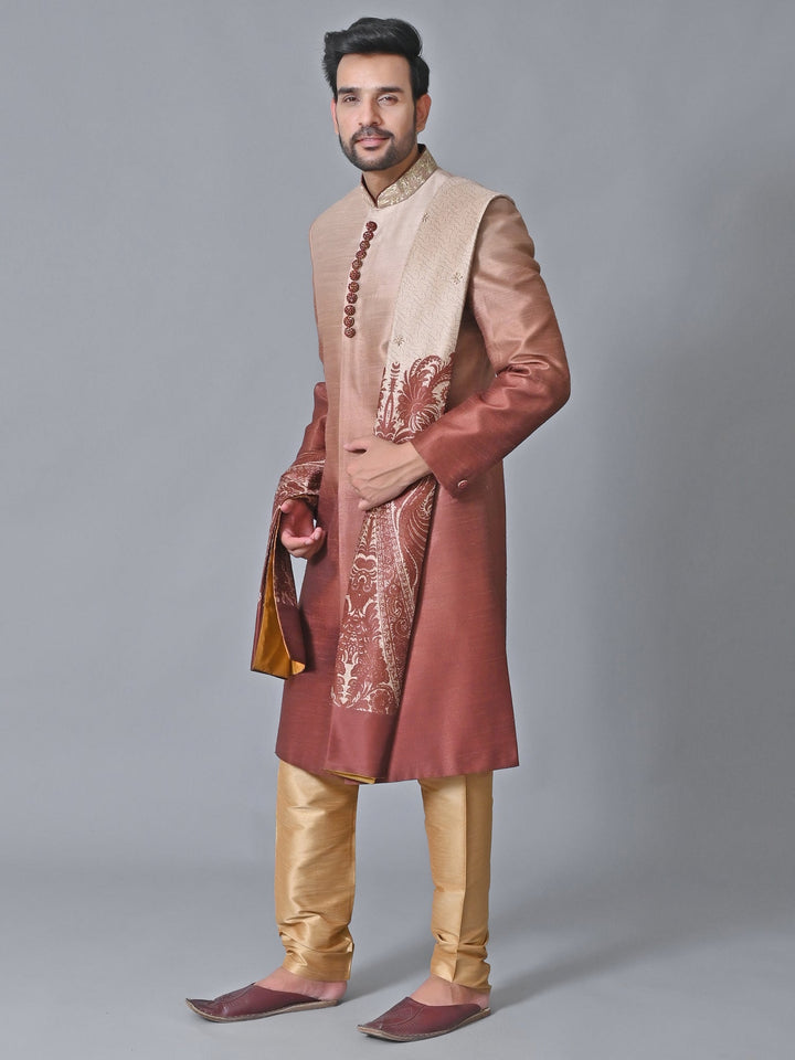 Textured Peach Sherwani