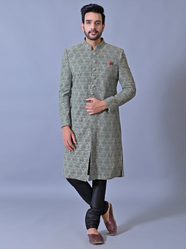 Ethnic Motifs Sea Green Sherwani
