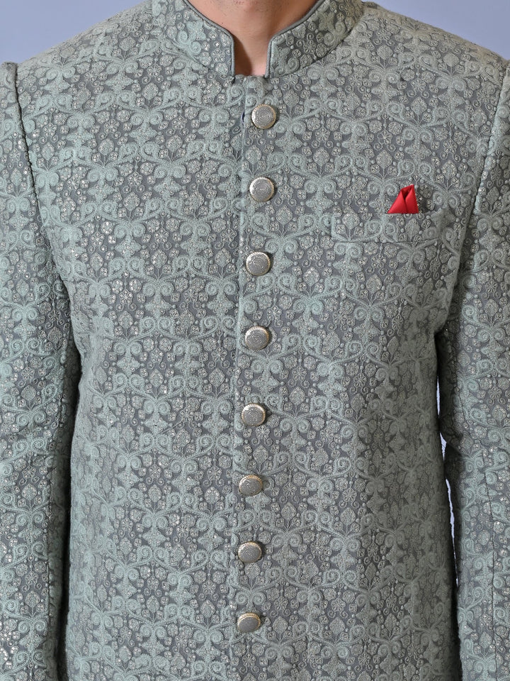 Ethnic Motifs Sea Green Sherwani