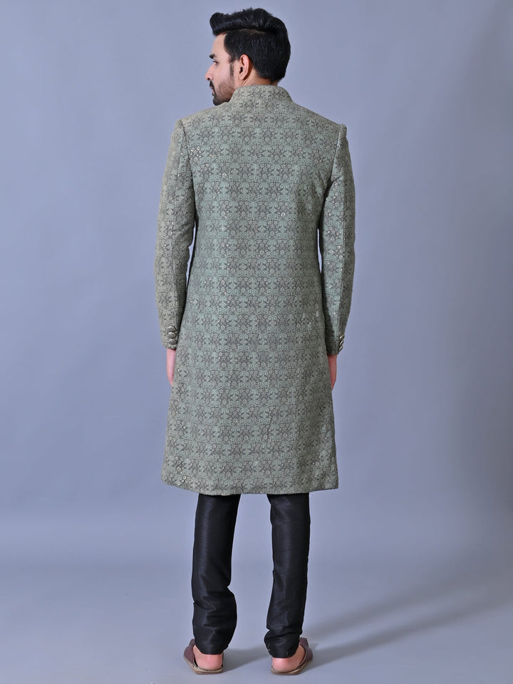 Ethnic Motifs Sea Green Sherwani