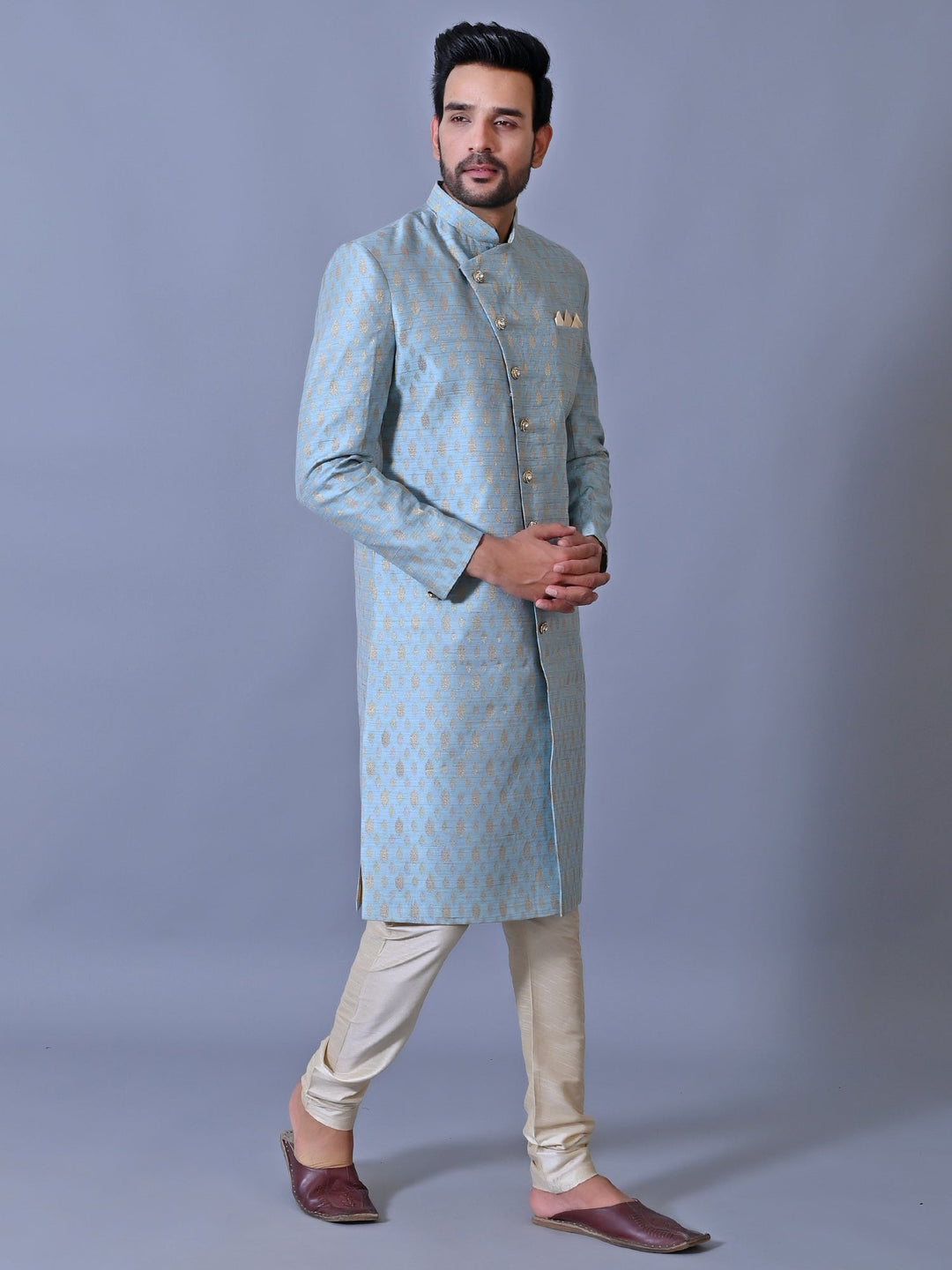 Ethnic Motifs Blue Sherwani