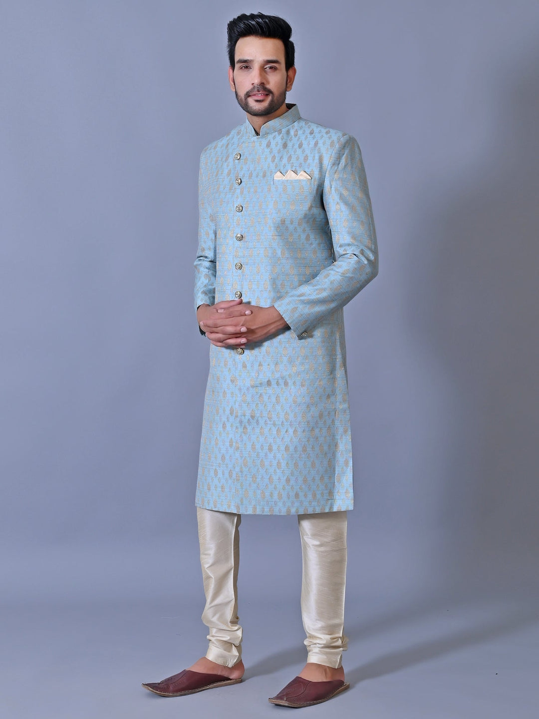 Ethnic Motifs Blue Sherwani