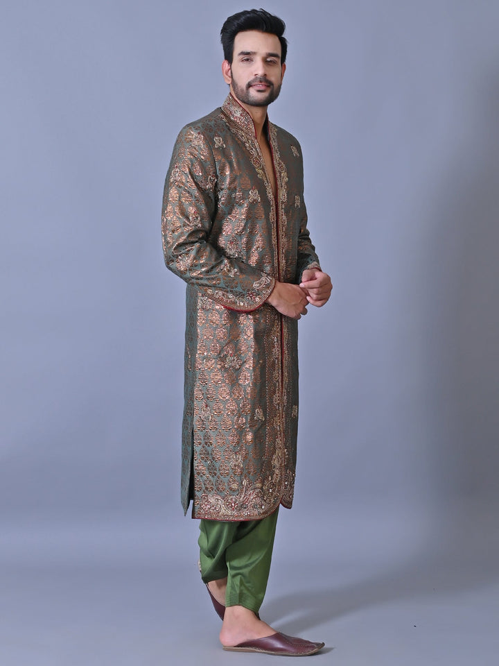 Ethnic Motifs Green Sherwani