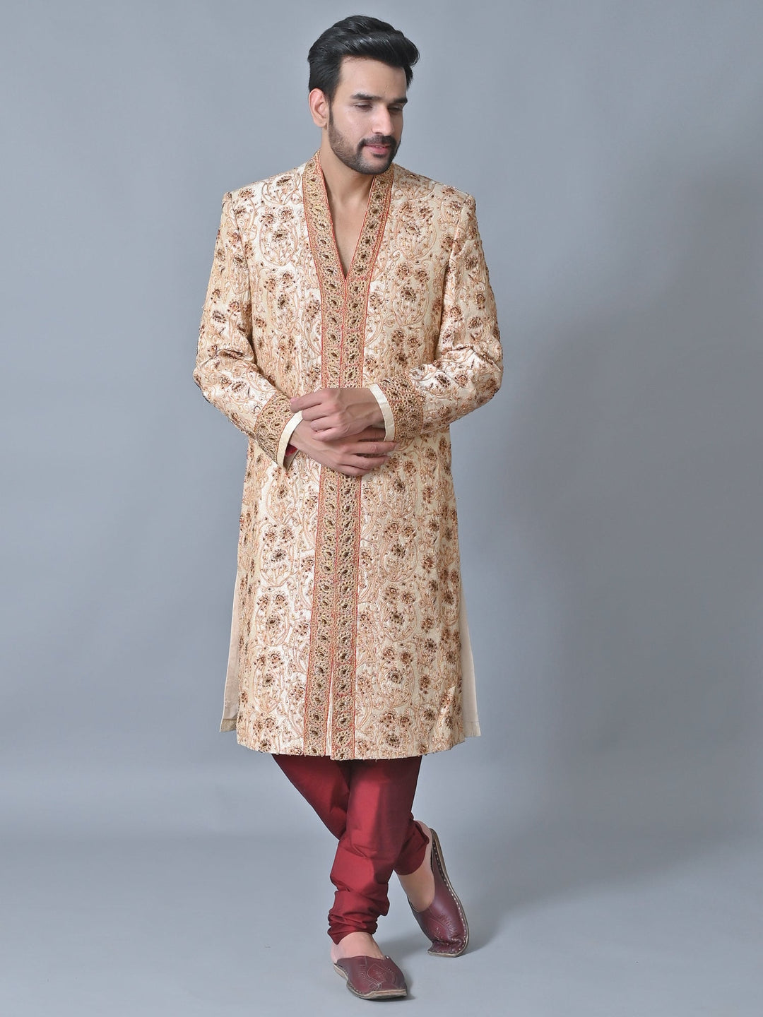 Ethnic Motifs Beige Sherwani