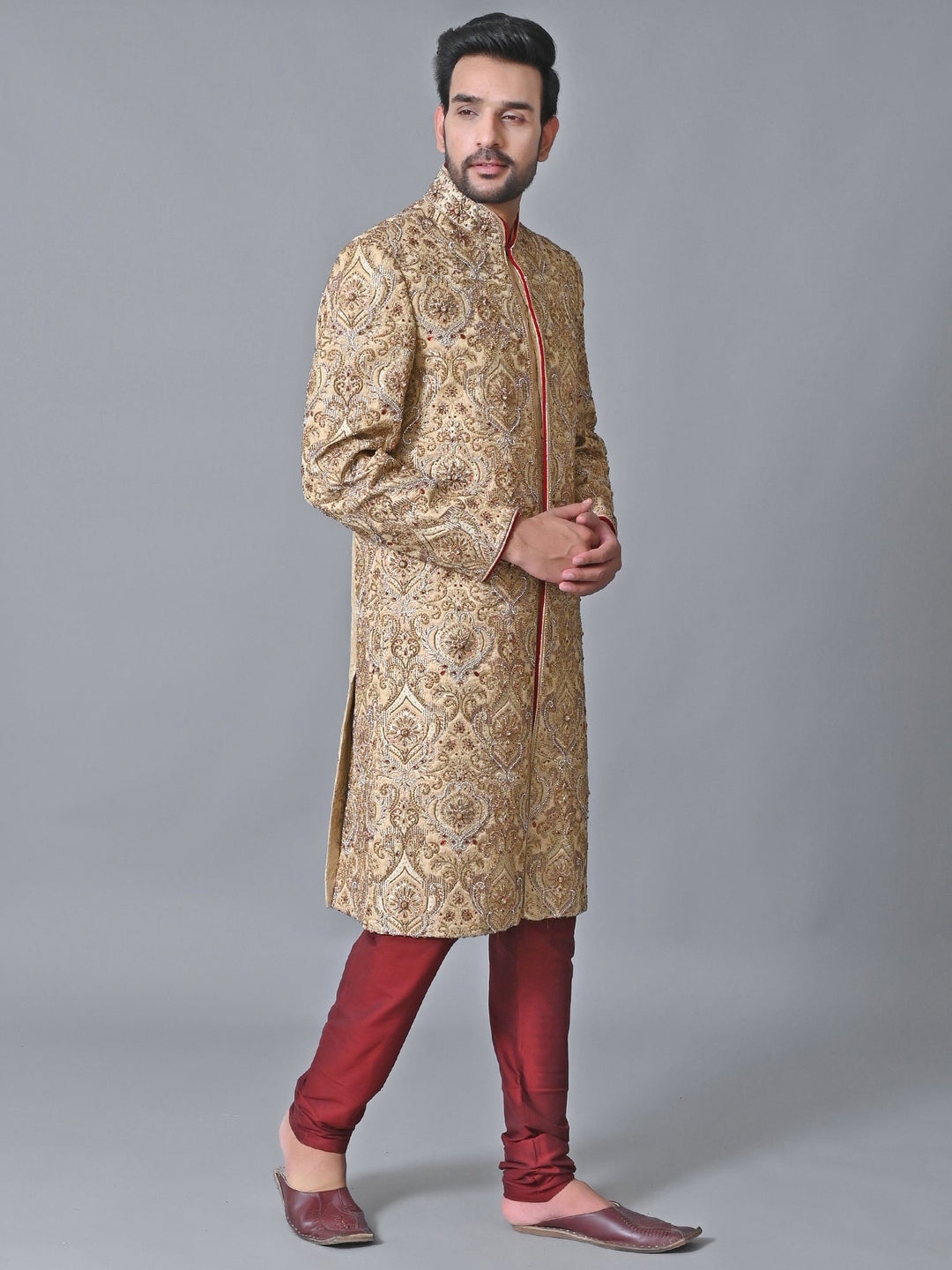 Ethnic Motifs Beige Sherwani