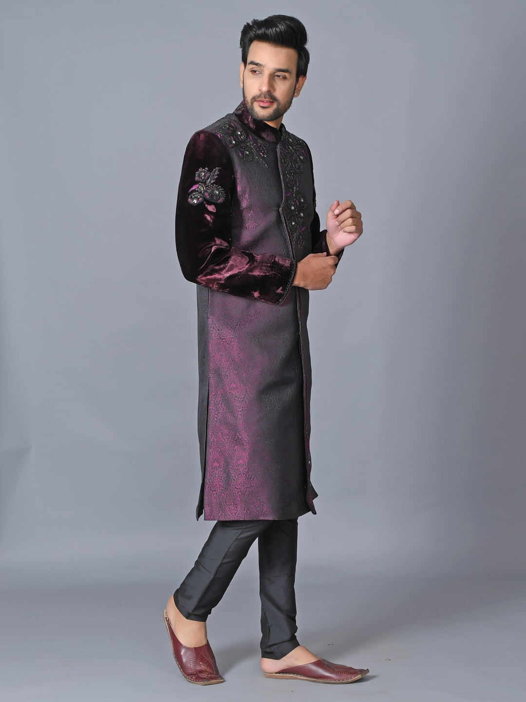 Ethnic Motifs Purple Sherwani