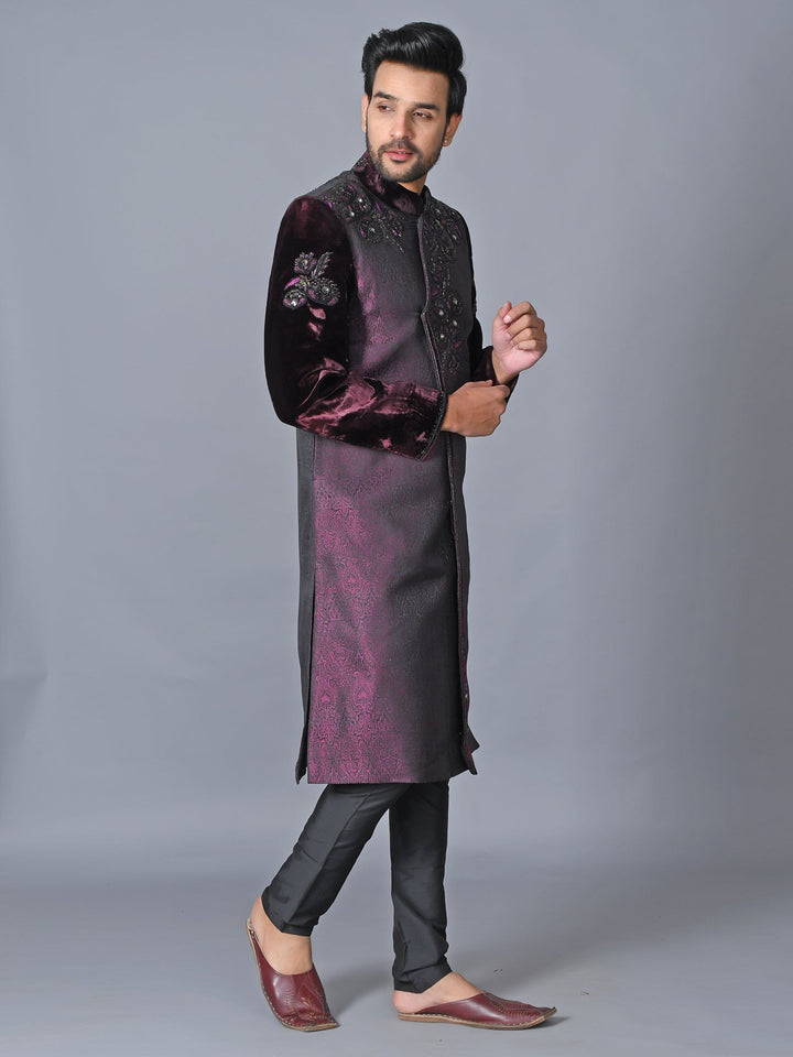 Ethnic Motifs Purple Sherwani