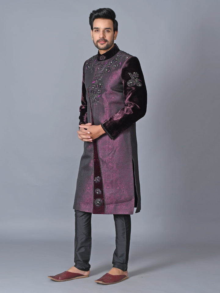 Ethnic Motifs Purple Sherwani