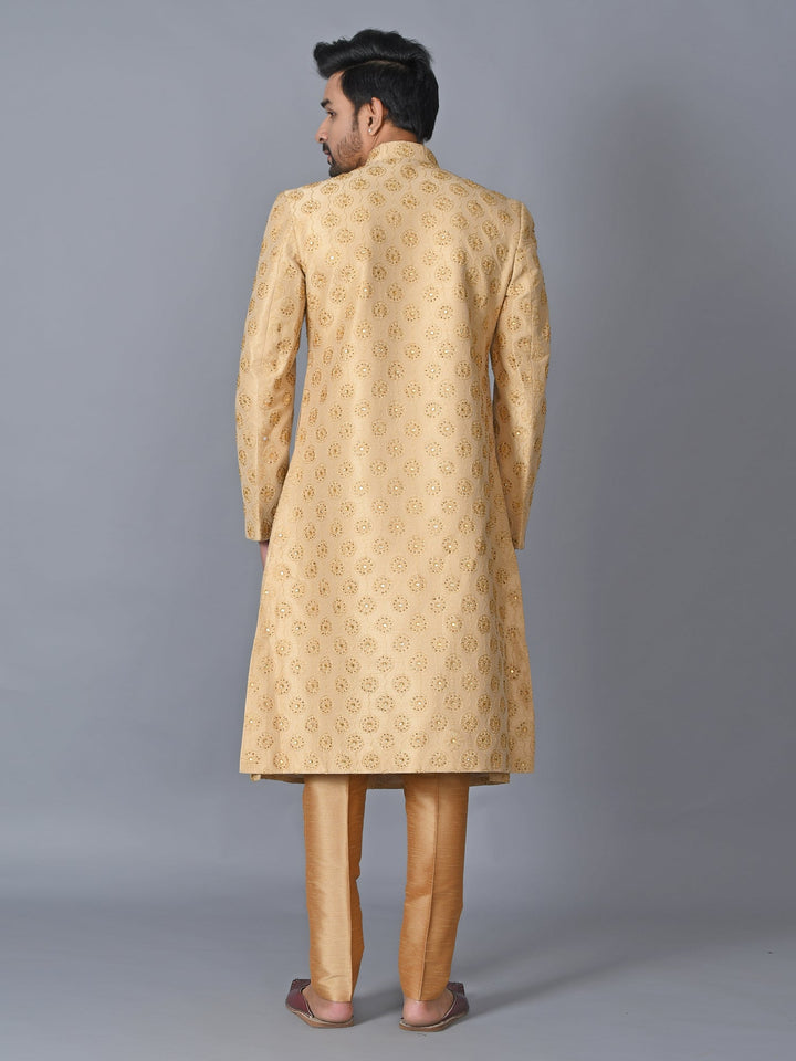 Woven Design Gold Sherwani