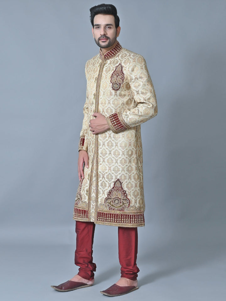 Ethnic Motifs Beige Sherwani