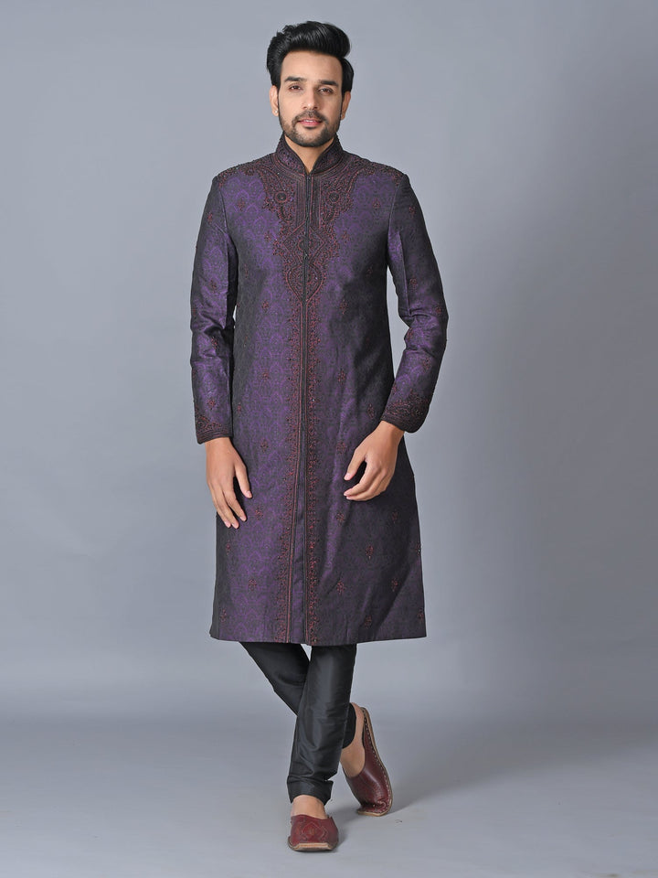 Ethnic Motifs Purple Sherwani