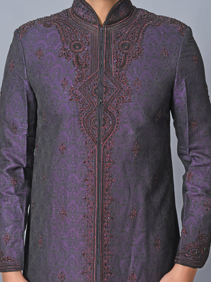 Ethnic Motifs Purple Sherwani