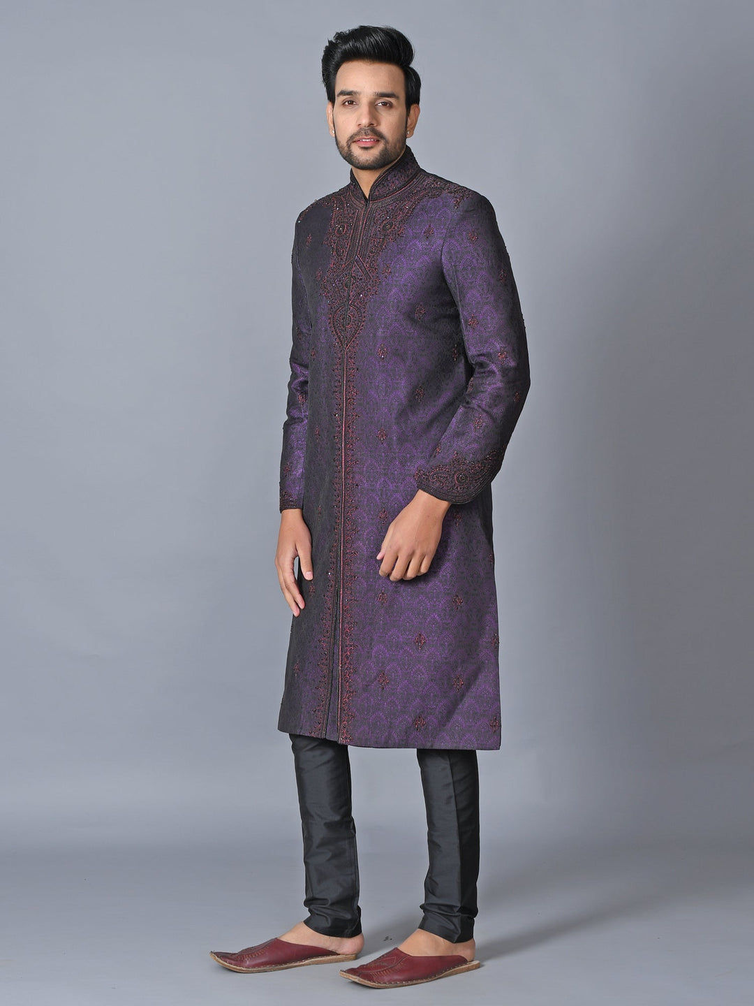 Ethnic Motifs Purple Sherwani