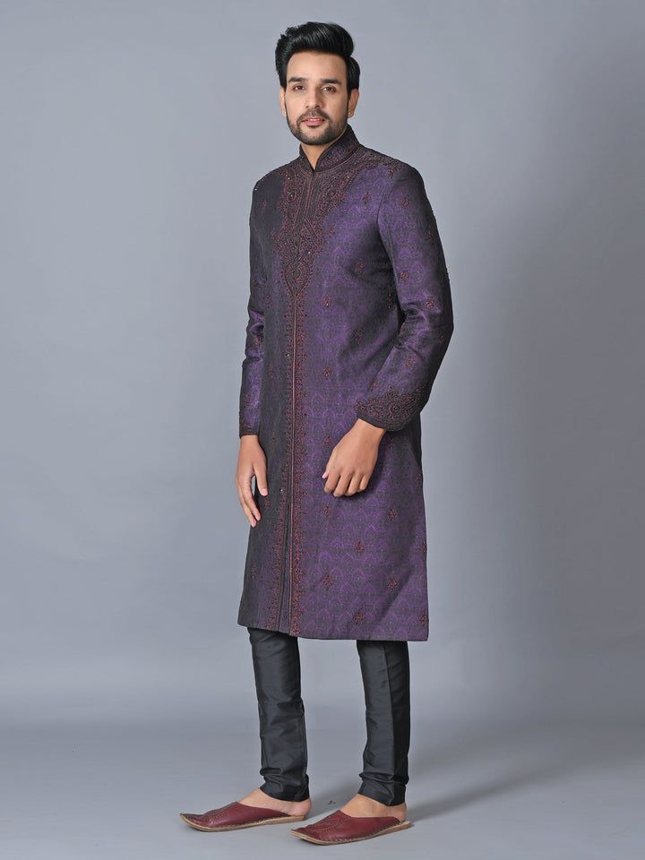 Ethnic Motifs Purple Sherwani