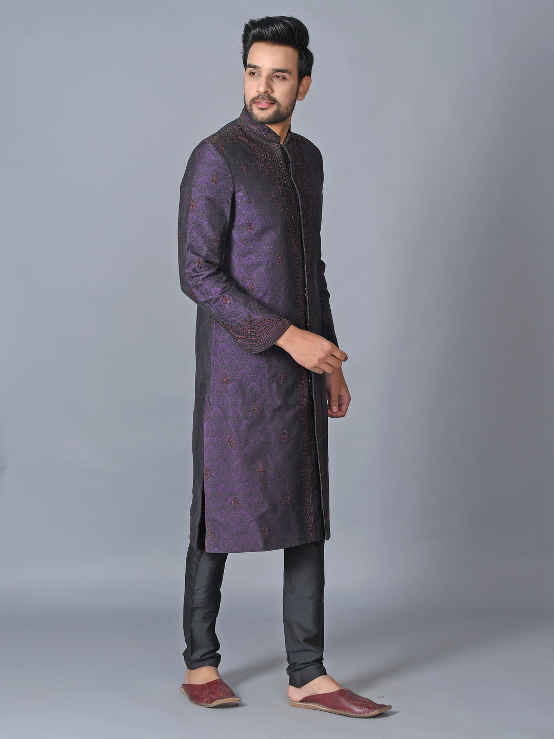Ethnic Motifs Purple Sherwani