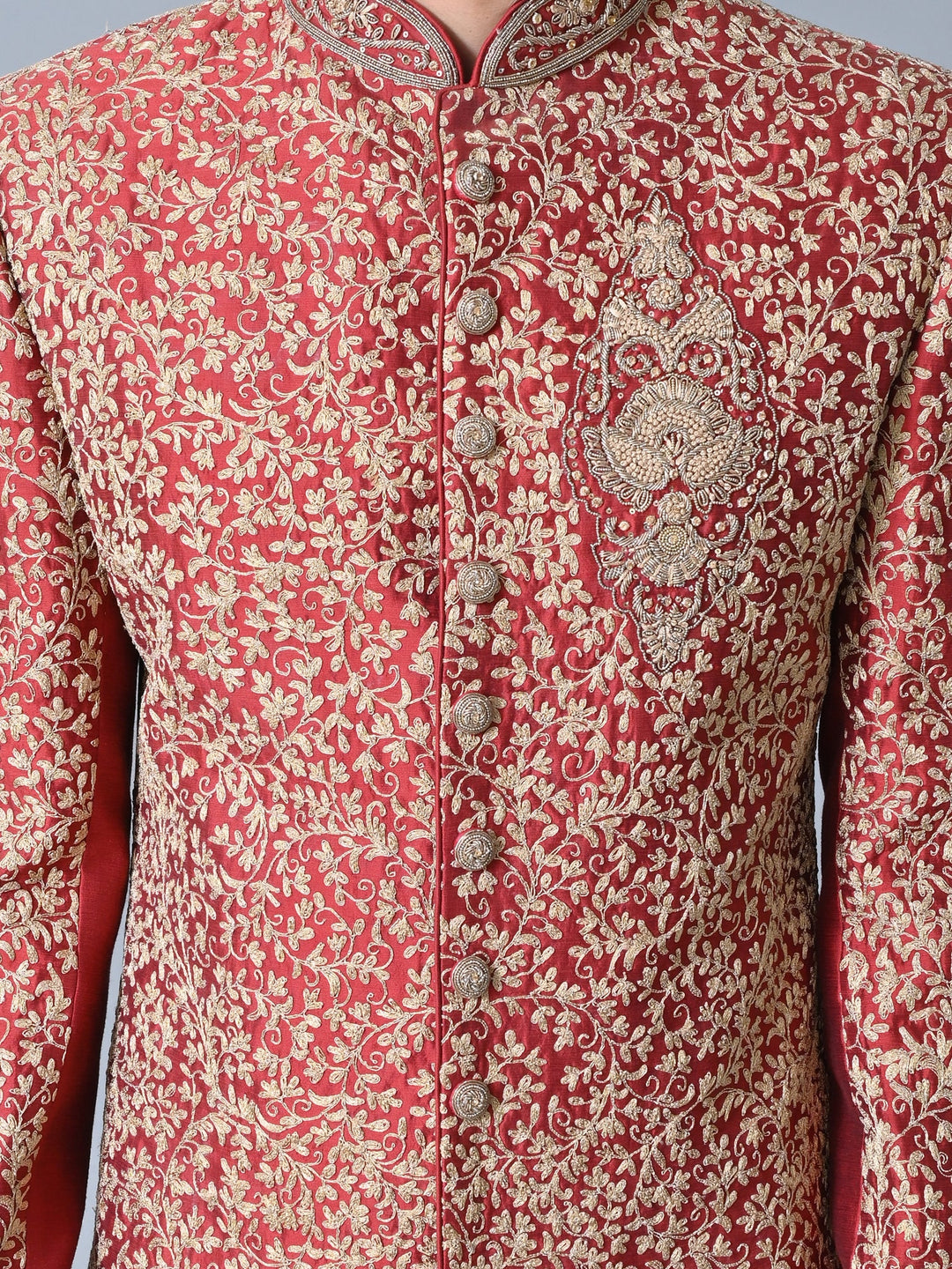Woven Design Maroon Sherwani