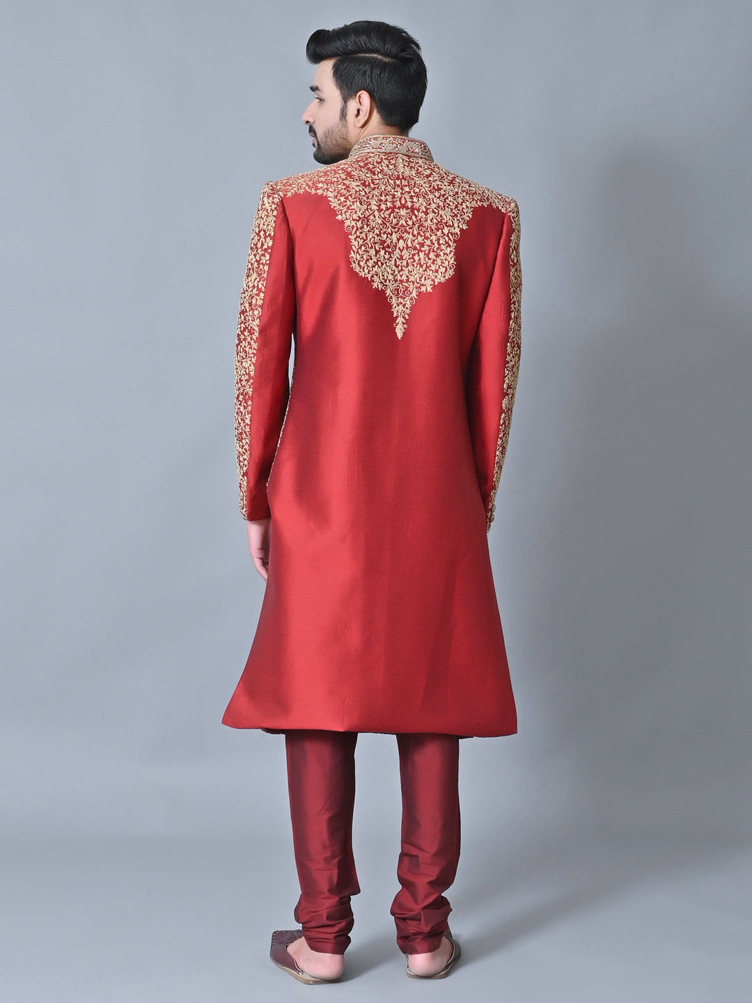 Woven Design Maroon Sherwani