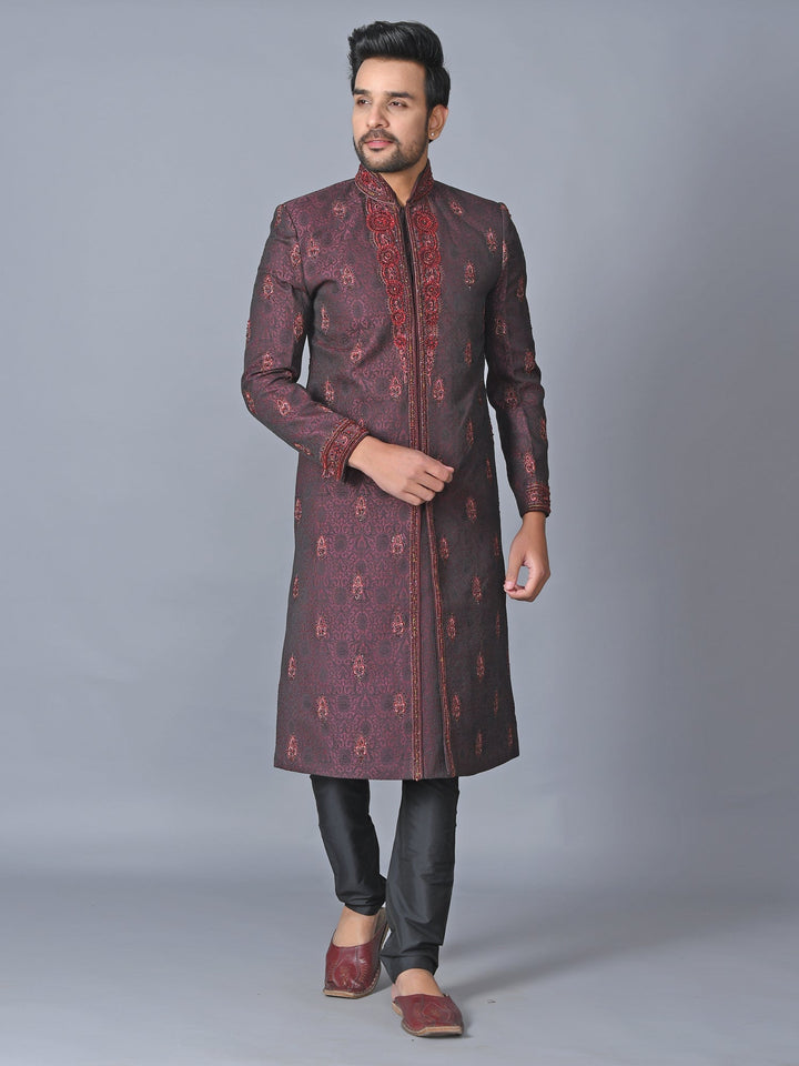 Ethnic Motifs Maroon Sherwani