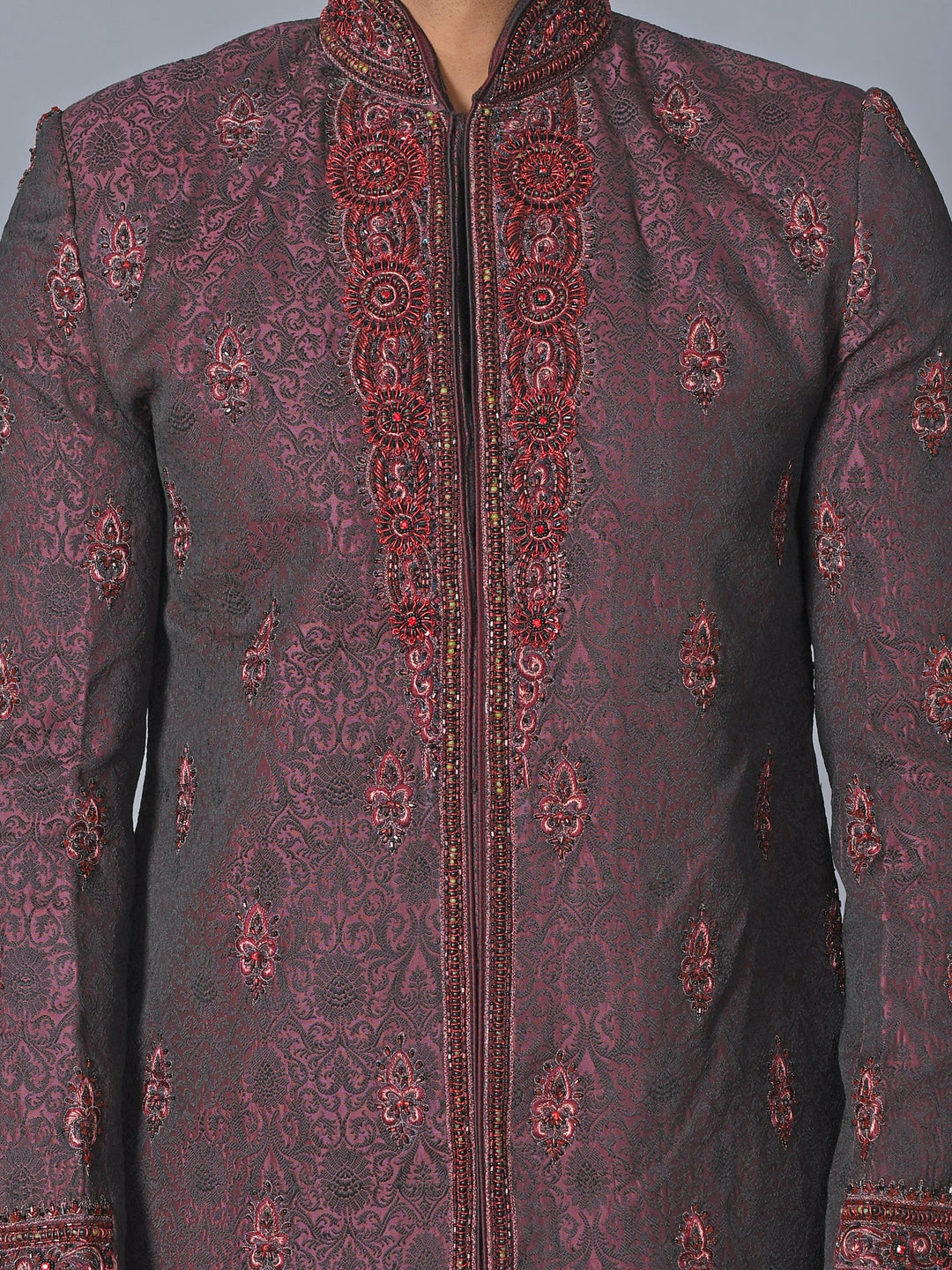 Ethnic Motifs Maroon Sherwani