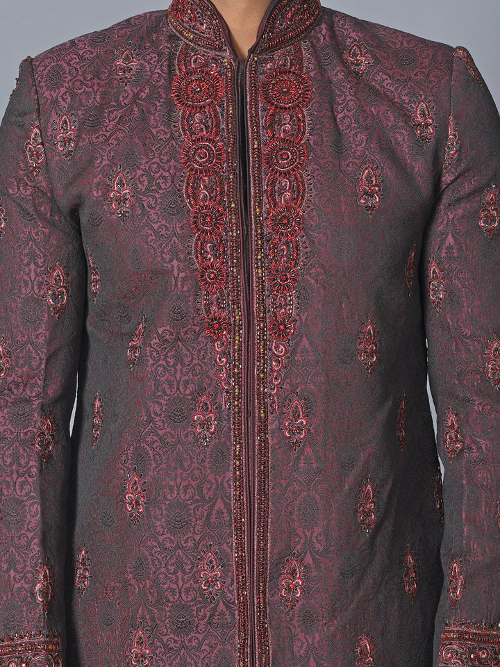 Ethnic Motifs Maroon Sherwani
