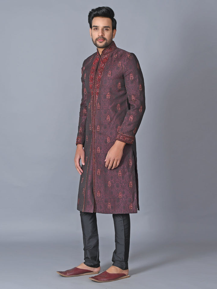 Ethnic Motifs Maroon Sherwani