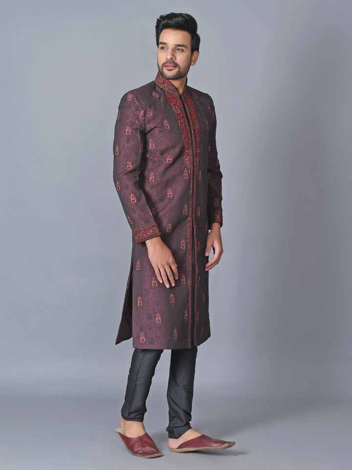 Ethnic Motifs Maroon Sherwani