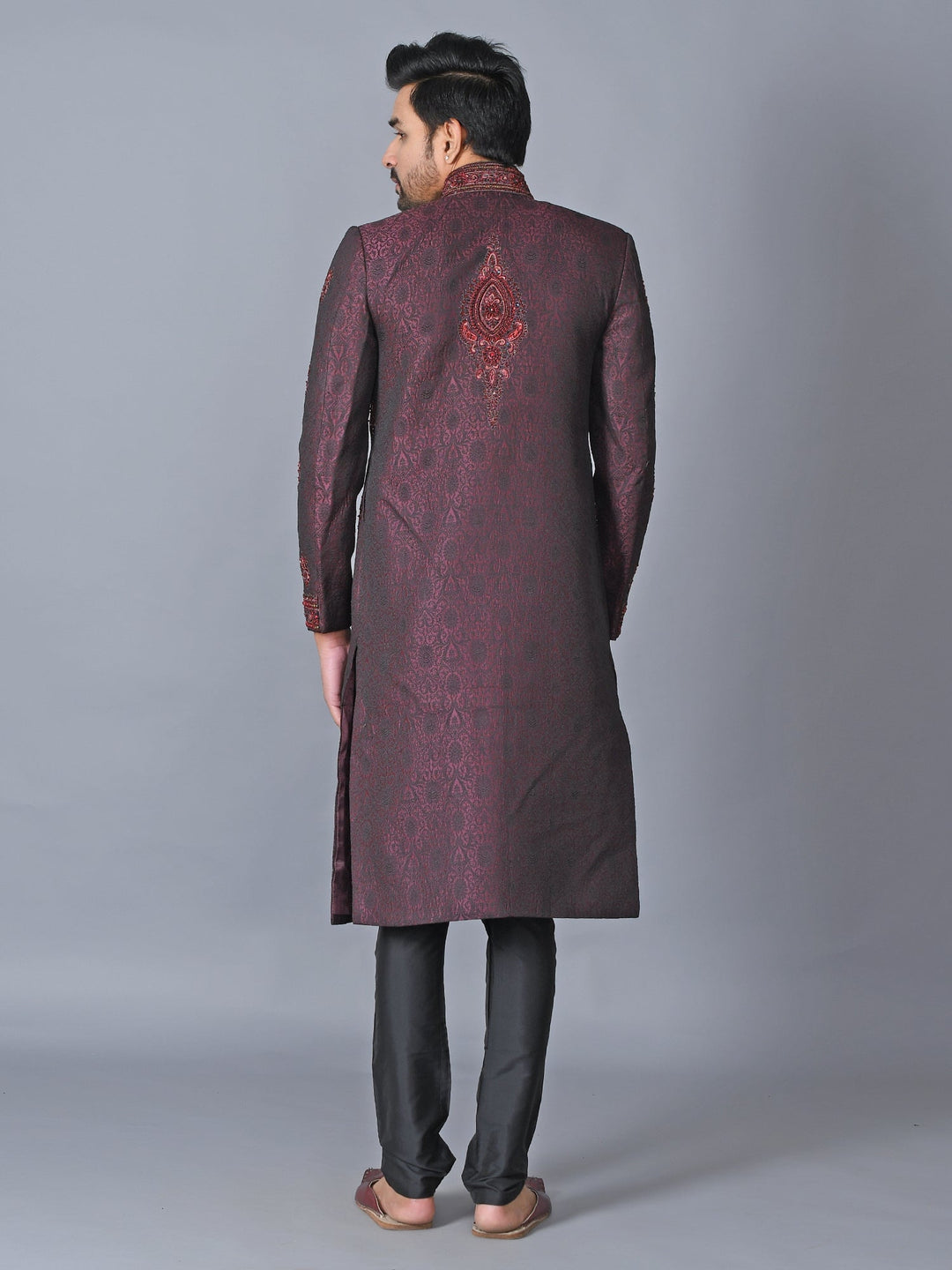 Ethnic Motifs Maroon Sherwani