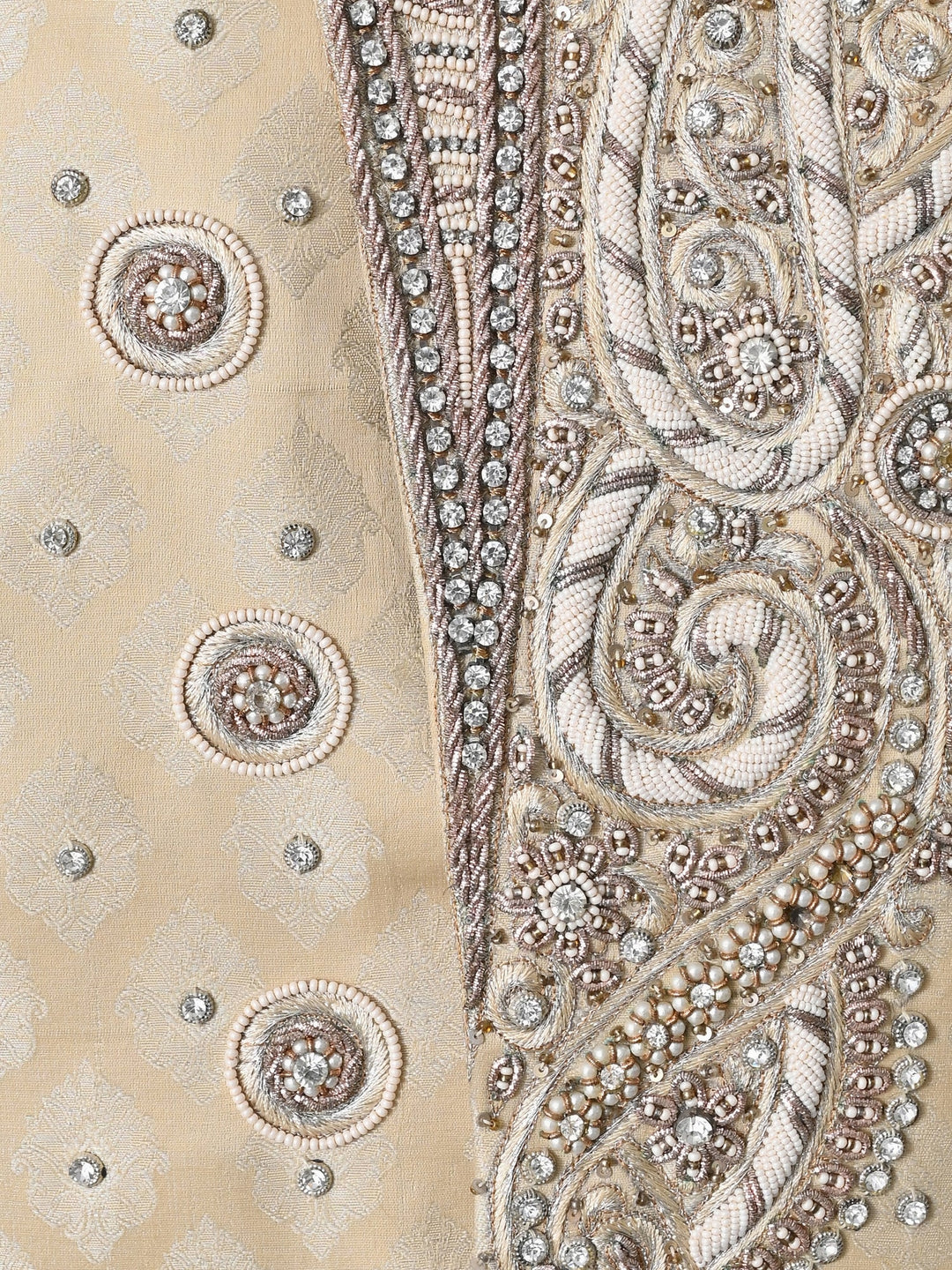 Woven Design Cream Sherwani