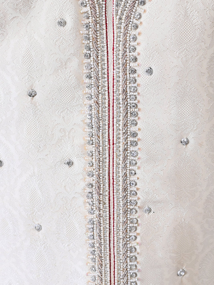 Woven Design Cream Sherwani