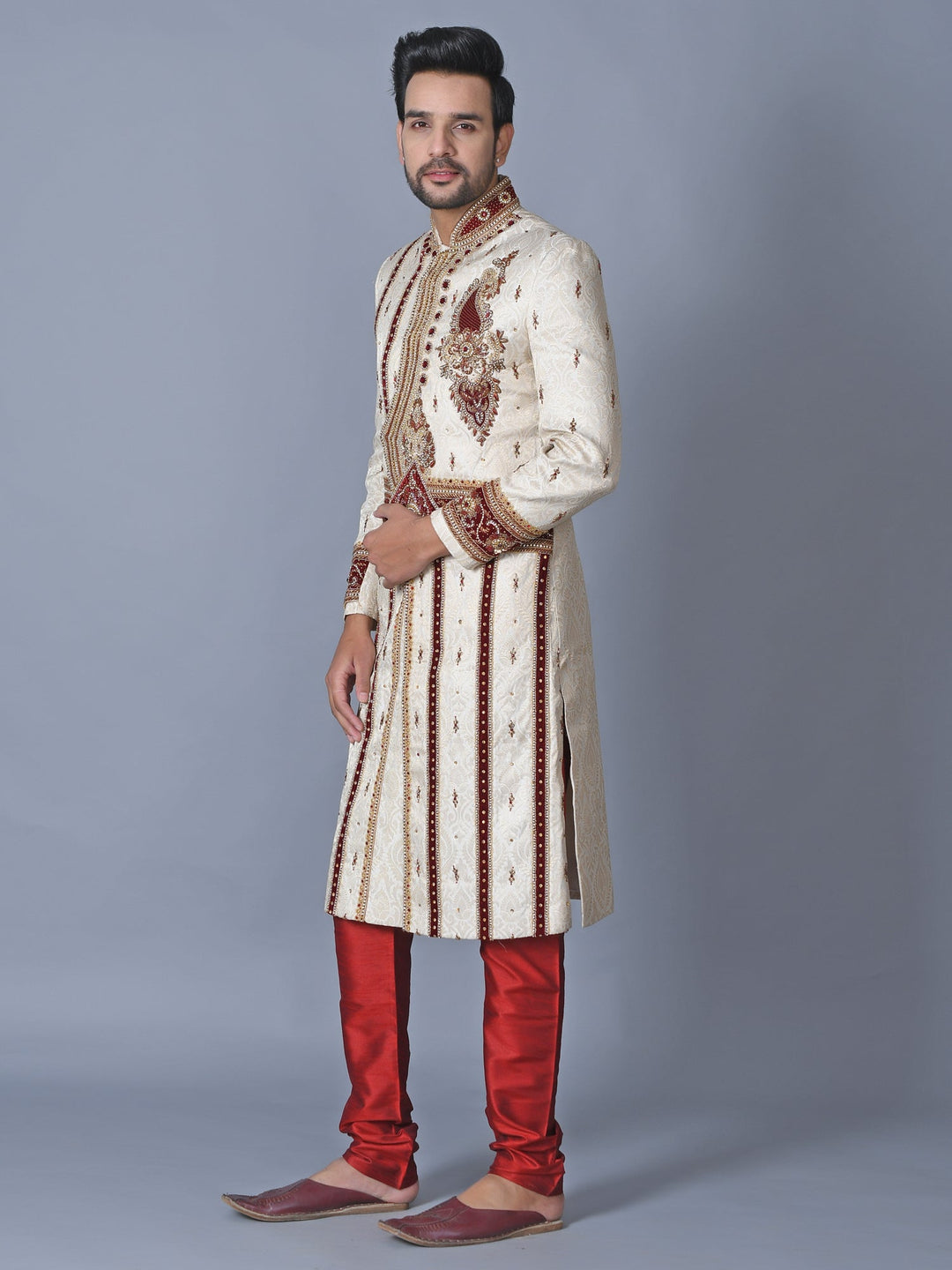 Ethnic Motifs Cream Sherwani